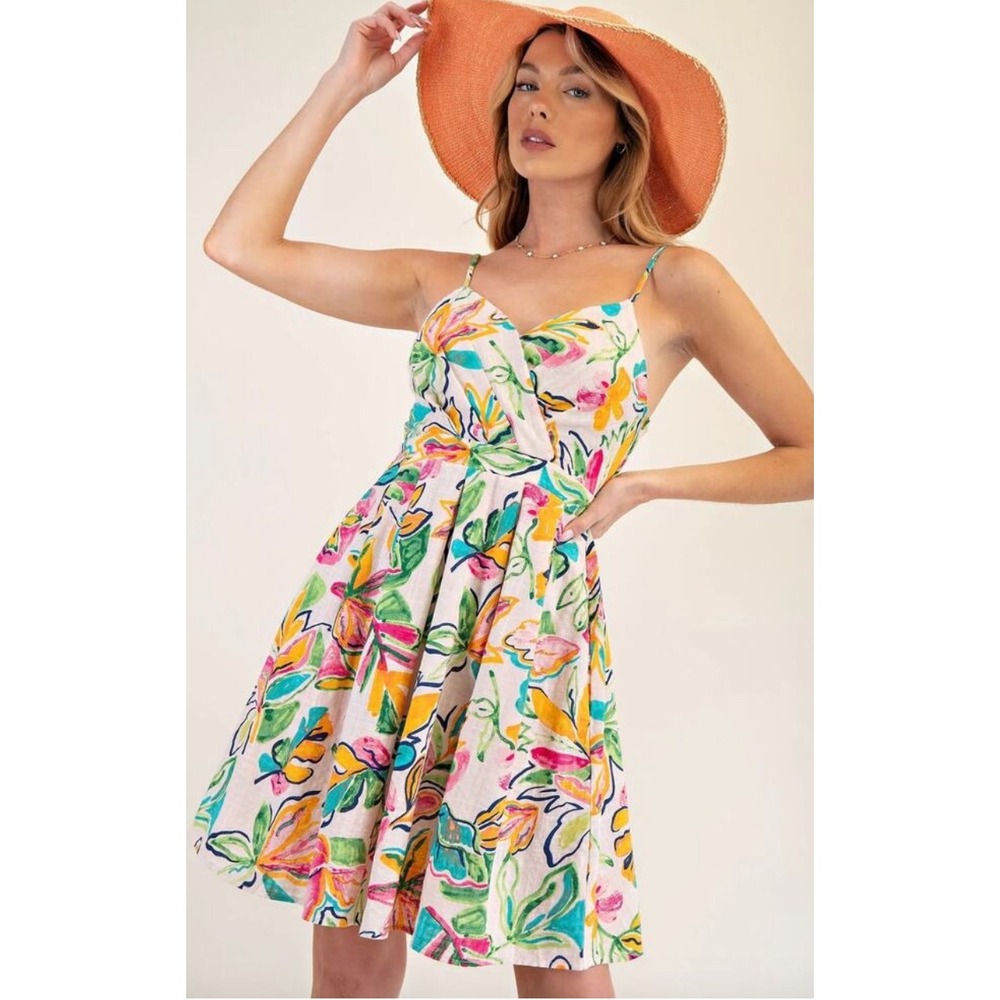 Easel‎ Los Angeles Floral Print Wrap V Neck Smocked Back Mini Dress L